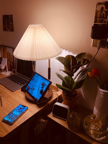 Vintage Wooden Table Lamp, Wireless Charging