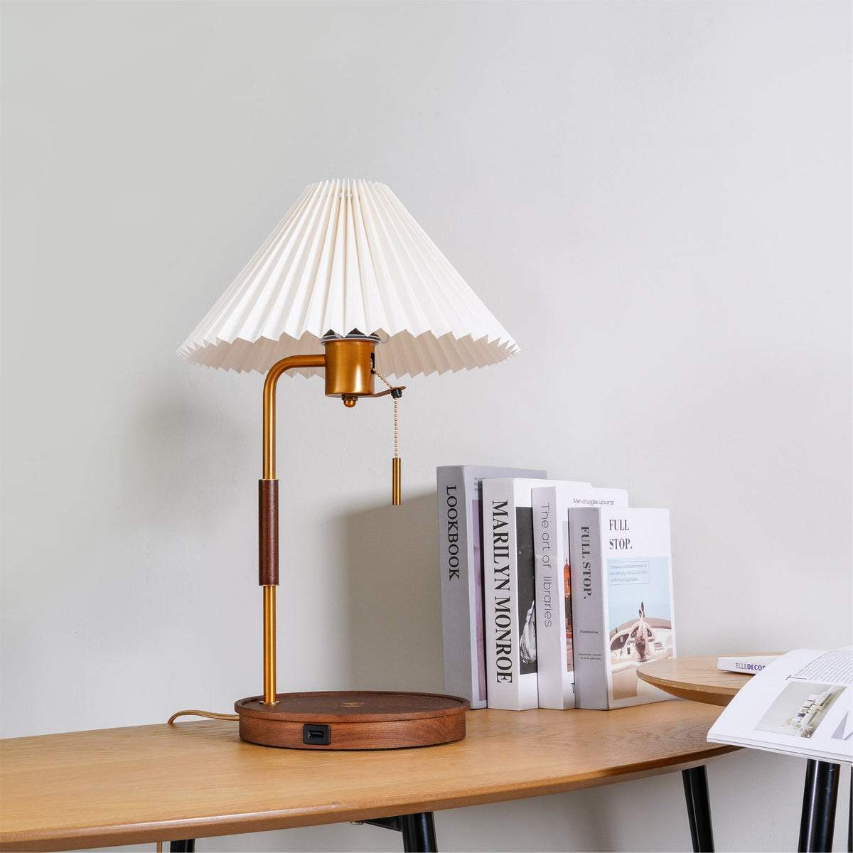 Vintage Wooden Table Lamp, Wireless Charging
