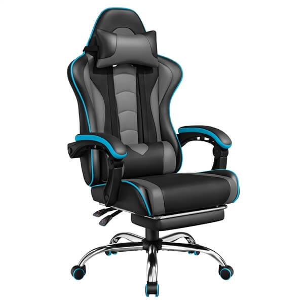 Ergonomic Gaming Chair with Massage Lumbar Support & Footrest — front view