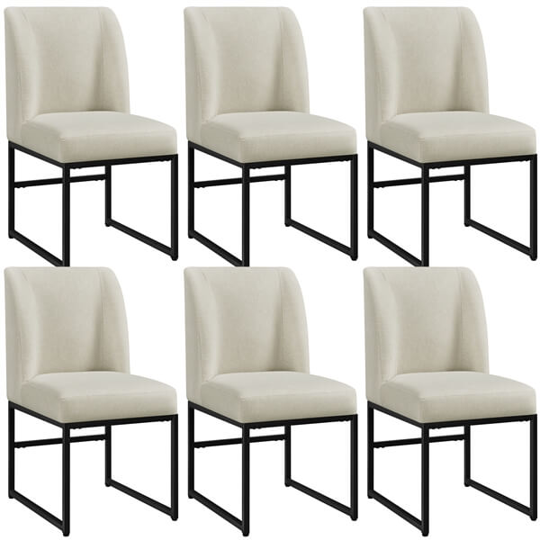 Armless Upholstered Dining Chairs, Set of 6, with Winged Backrest — side view