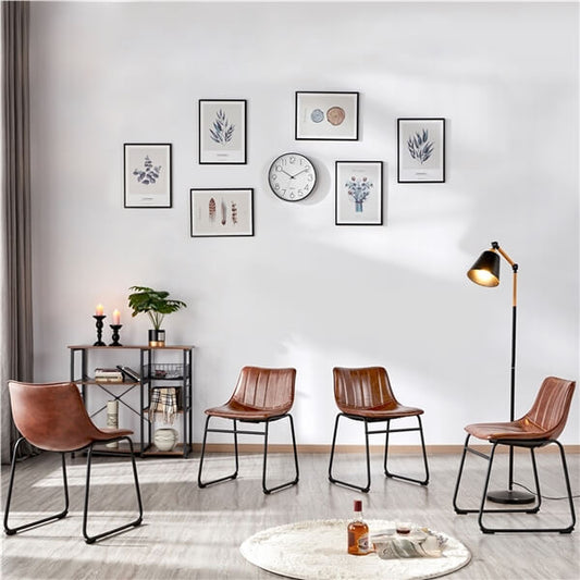Industrial Armless Dining Chairs, Set of 4, Sled-Style Legs — front view