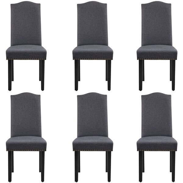 Fabric Dining Chairs, Set of 6, with Tall Back & Nailhead Trim — side view
