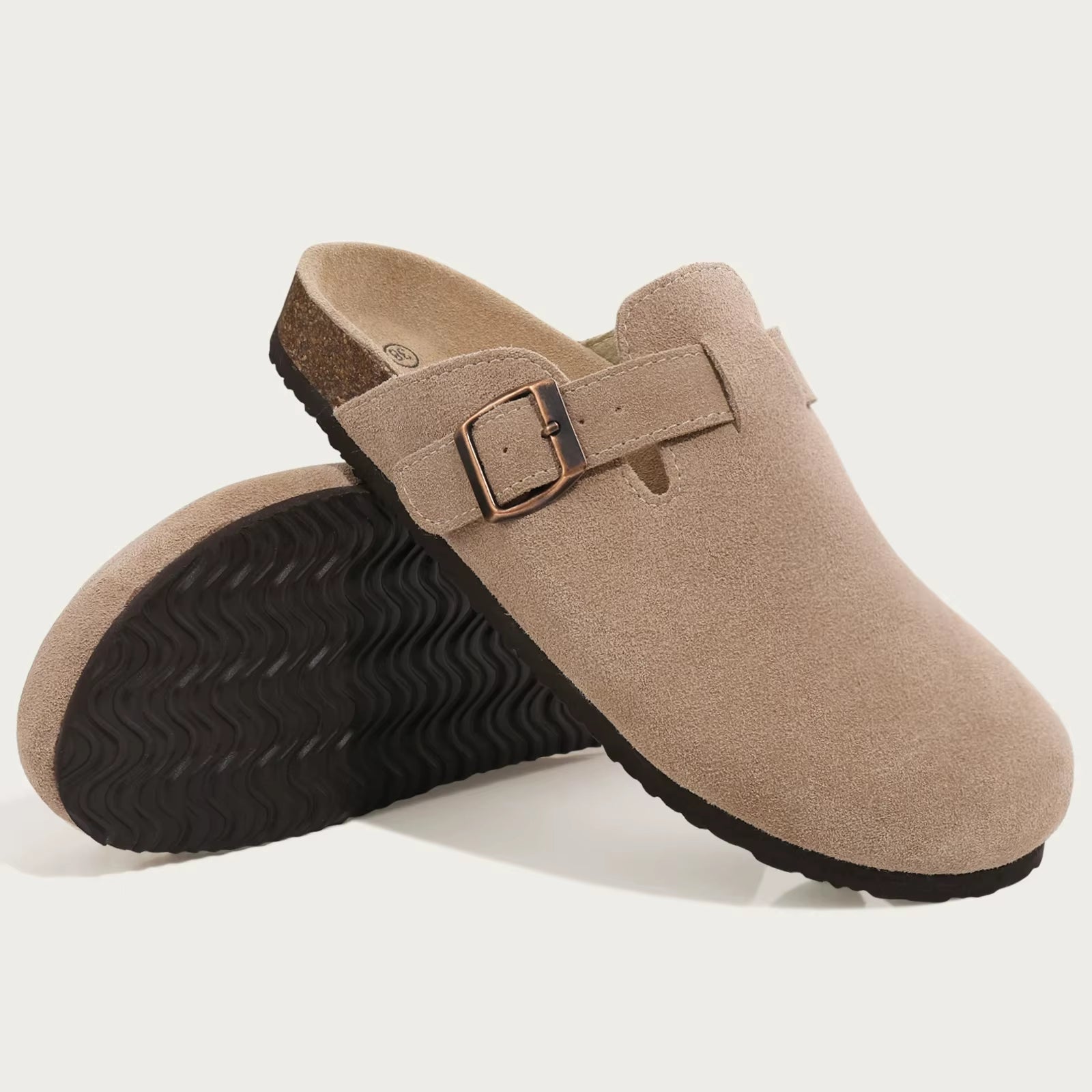Women's Half Drag Sandals Clogs - Fashionable Cork Suede Mules Slippers with Classic Antislip Design and Arch Support for Outdoor Use