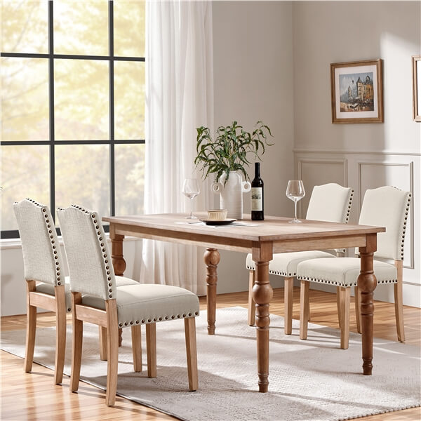 Antique-Style Dining Chairs, Set of 4, with Bronze Studs — front view