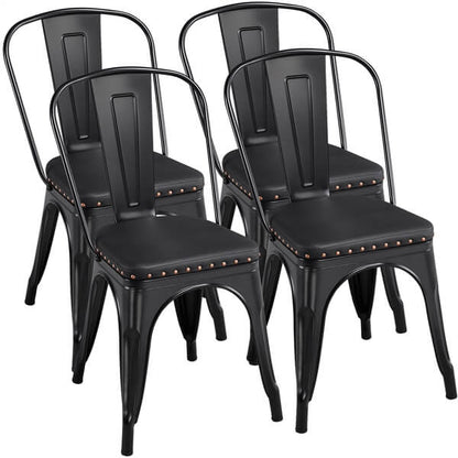 Stackable Metal Dining Chairs, Set of 4, with Riveted Detail — side view