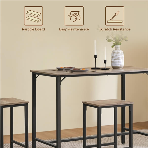 Counter Height Kitchen Table Set with 2 Bar Stools, Modern Design — front view