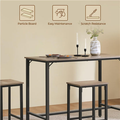 Counter Height Kitchen Table Set with 2 Bar Stools, Modern Design — front view