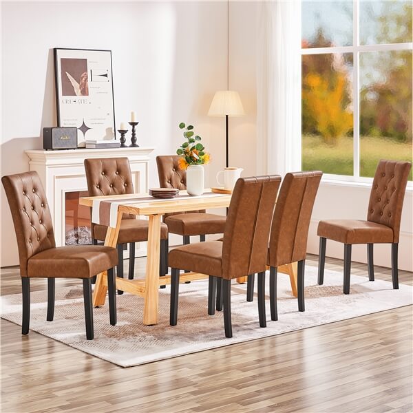 Button-Tufted Faux Leather Dining Chairs, Set of 6 — front view