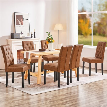 Button-Tufted Faux Leather Dining Chairs, Set of 6 — front view