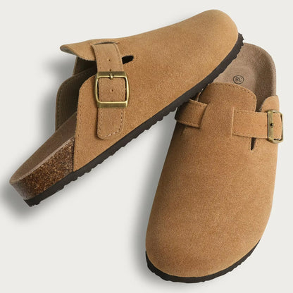Women's Half Drag Sandals Clogs - Fashionable Cork Suede Mules Slippers with Classic Antislip Design and Arch Support for Outdoor Use