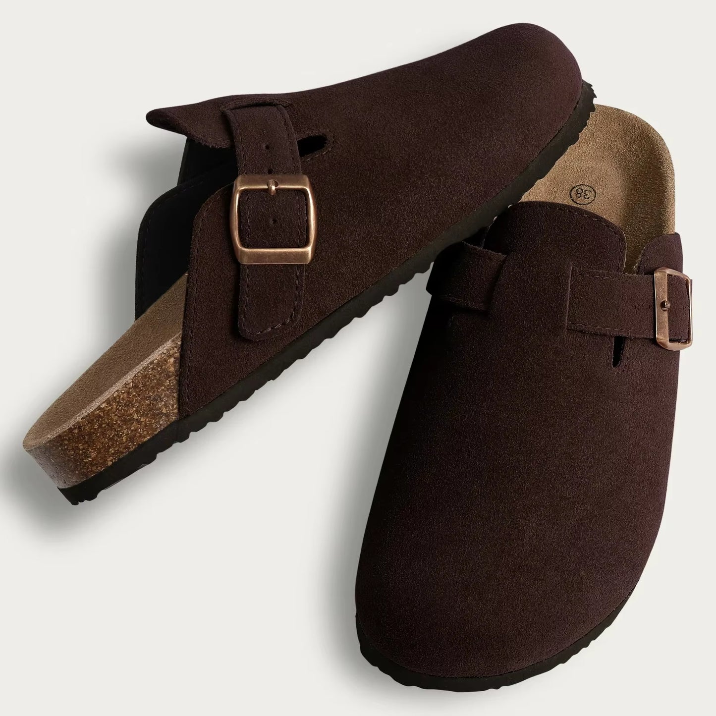 Women's Half Drag Sandals Clogs - Fashionable Cork Suede Mules Slippers with Classic Antislip Design and Arch Support for Outdoor Use