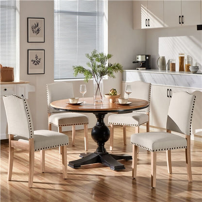 Antique-Style Dining Chairs, Set of 4, with Bronze Studs — front view