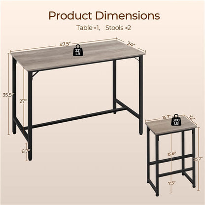 Counter Height Kitchen Table Set with 2 Bar Stools, Modern Design — detail view