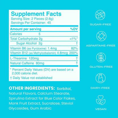 Energy&Focus Mints Gum Sugar Free, Natural Caffeine (15 days shipping)